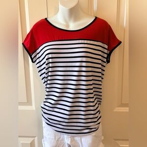 Red and Black Striped Women's Top, size S/M(see measurements in photos)
